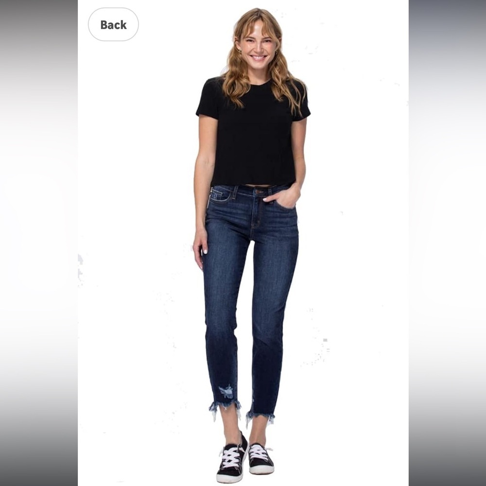Judy Blue Mid Rise Dark Wash Denim Jeans Sz 3/26 82322 New Distressed Bottom
